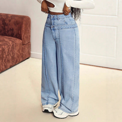 Damen Weite Jeans Asymmetrisch Innovativ Schnitt Eveloria