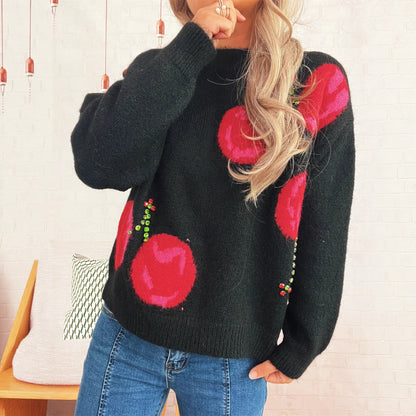 Damen Strickpullover Kuschelig Floralmuster Glitzernd