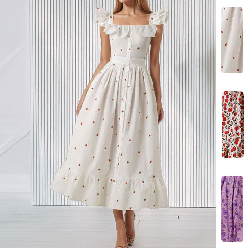 Damen Maxikleid Rüschen Floralmuster Eveloria - Eveloria