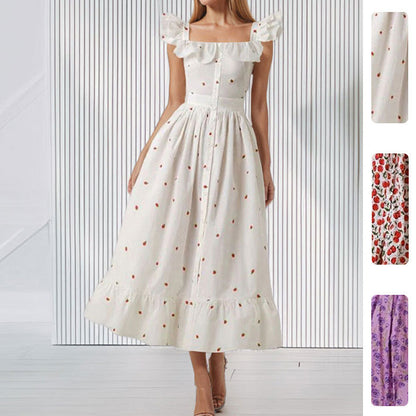 Damen Maxikleid Rüschen Floralmuster Eveloria - Eveloria