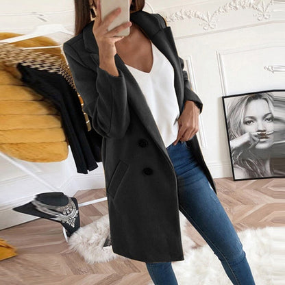 Damen Longblazer Doppelter Knopfleiste Wärmer Eveloria