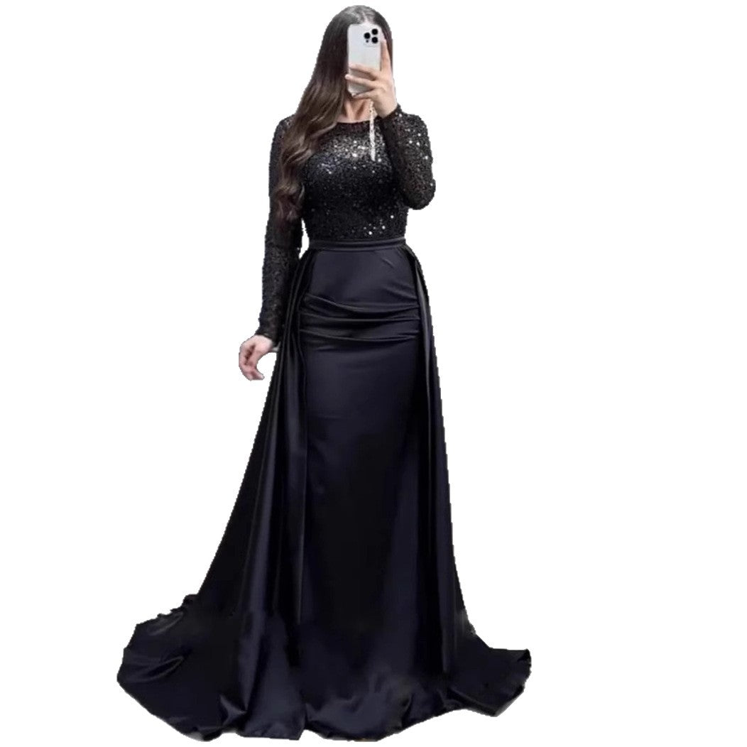 Damen Abendkleid Glitzer Oberteil Fließender Rock Eveloria