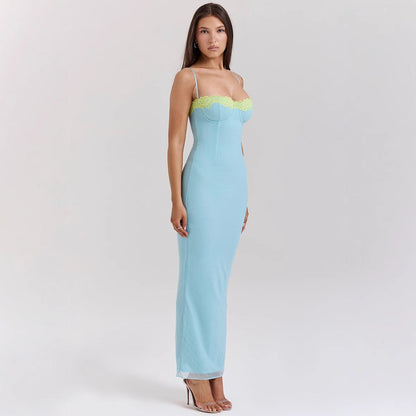 Damen Maxikleid Herzförmiger Ausschnitt Transparent Eveloria