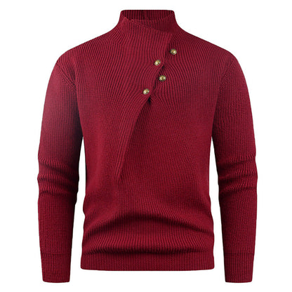 Herren Strickpullover Asymmetrischer Kragen Dekorative Holzknöpfe