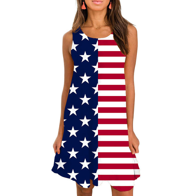 Damen Ärmelloses Kleid Himmelblau Baumwolle Locker