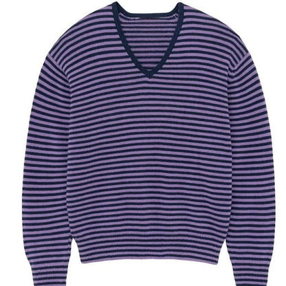 Damen Pullover V-Ausschnitt Streifen Merino Eveloria