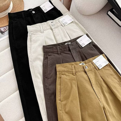 Damen Chino-Hose Hochtailliert Mit Taschen Beige