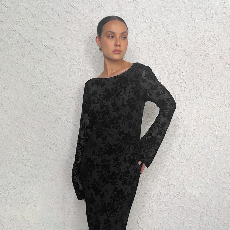 Damen Maxikleid Florales Design Langer Ärmel Eveloria