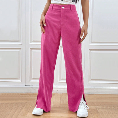 Damen Cordhose Weit Elegantem Schlitz Schwarz Eveloria - Eveloria