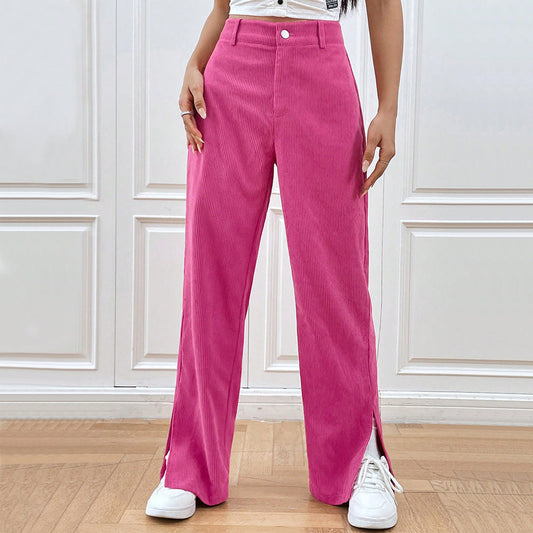 Damen Cordhose Weit Elegantem Schlitz Schwarz Eveloria - Eveloria