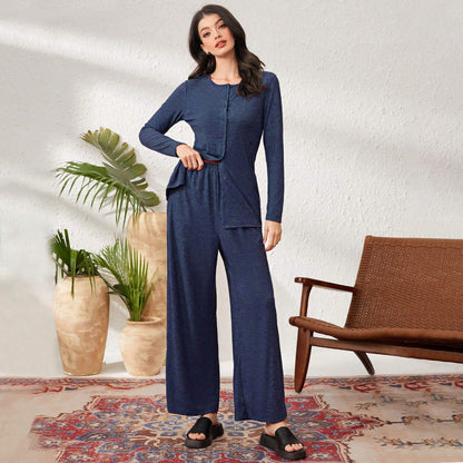 Damen Loungeanzug mit Langarmjacke und weiten Hosen Eveloria - Eveloria