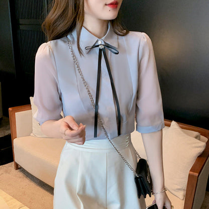 Damen Bluse Dekorativer Kragen Transparente Ärmel Eveloria