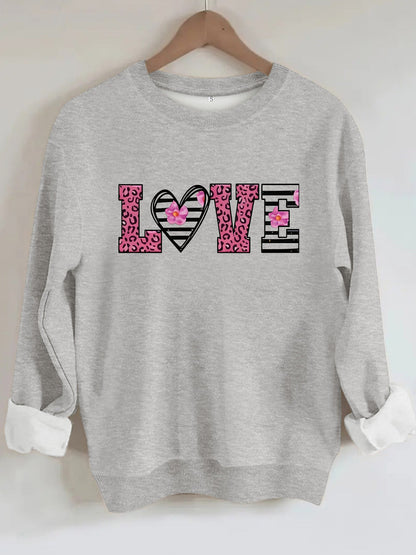 Damen Sweatshirt Leopardenherz-Design Komfortschnitt Grau
