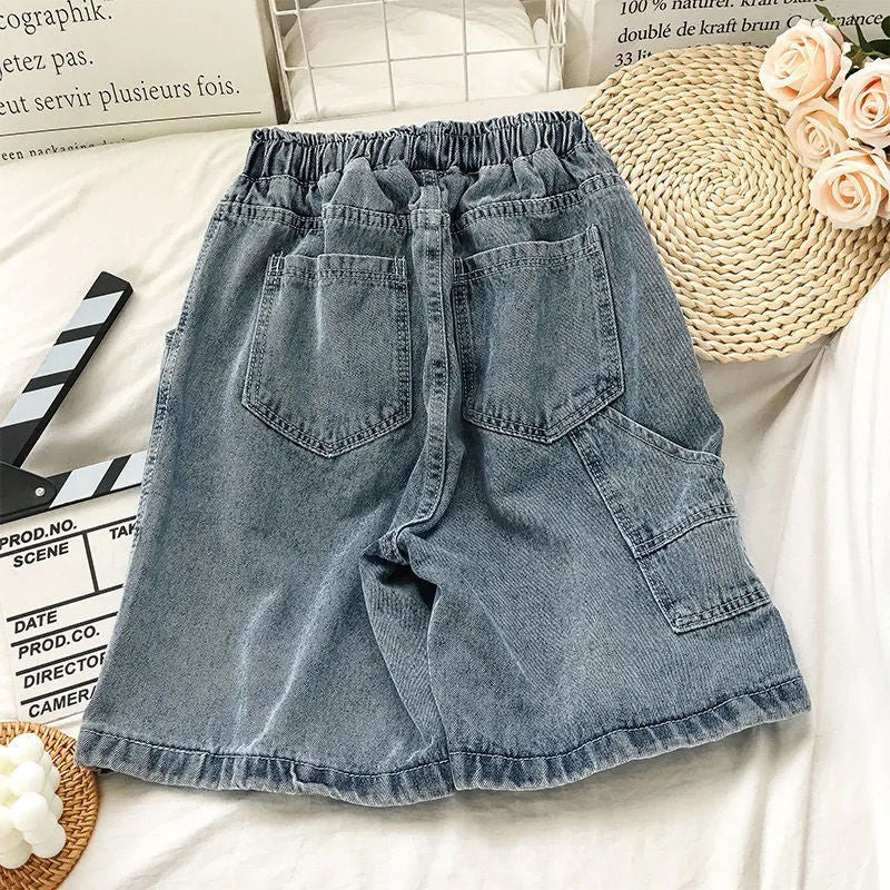 Damen Denim-Shorts Elastischer Bund Blau