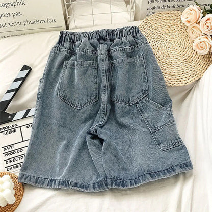Damen Denim-Shorts Elastischer Bund Blau