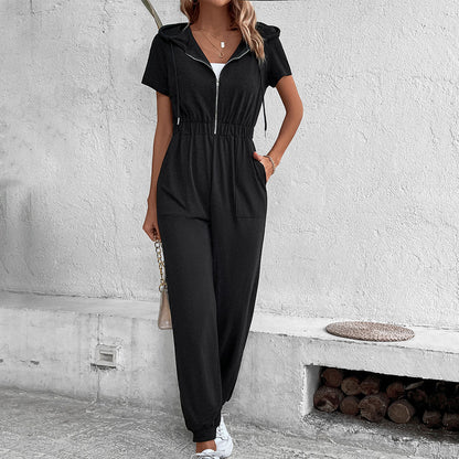 Damen Kapuzen-Jumpsuit mit Taschen Elastisch Eveloria