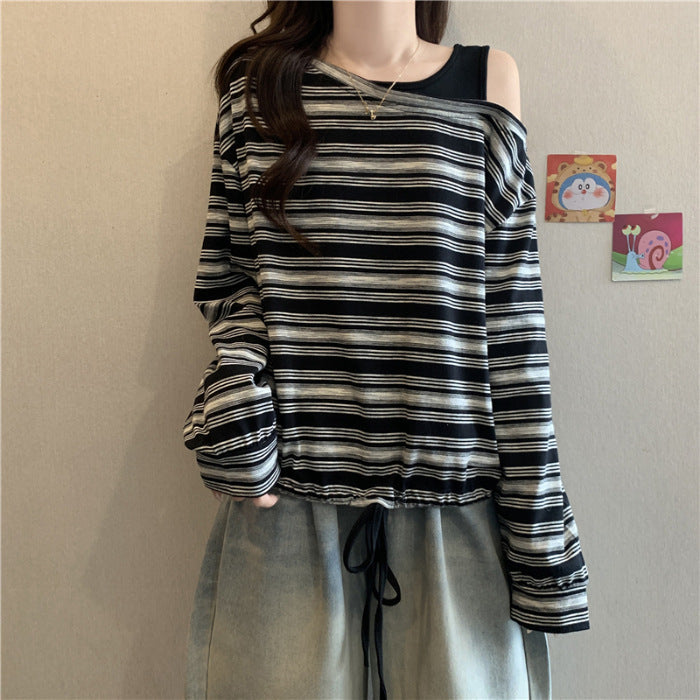 Damen Off-Shoulder Langarmshirt Casual Oberteil Eveloria
