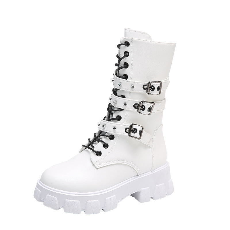 Damen High- Schnürstiefel Verstellbarer Riemen Griffige Sohle Eveloria