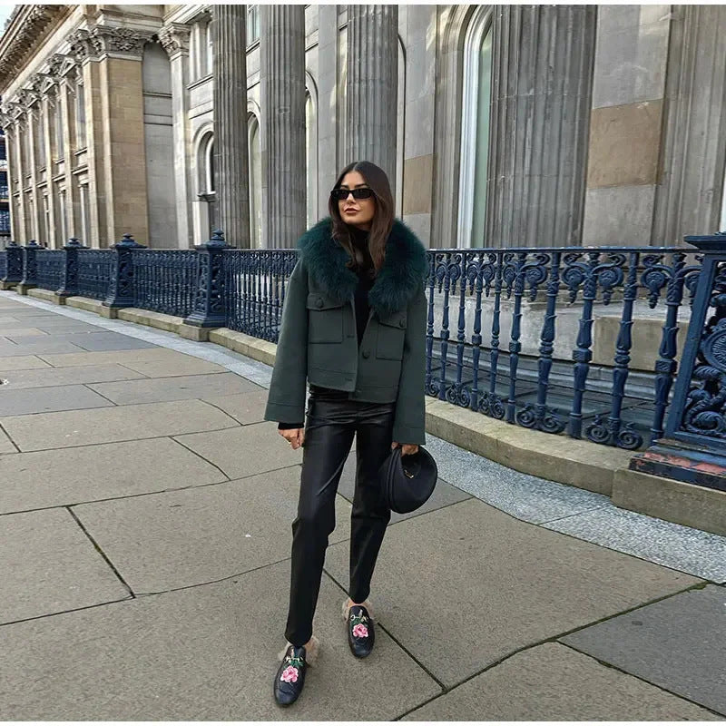 Damen Winterjacke Abnehmbarer Kunstfellkragen Eveloria