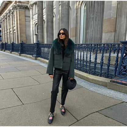 Damen Winterjacke Abnehmbarer Kunstfellkragen Eveloria