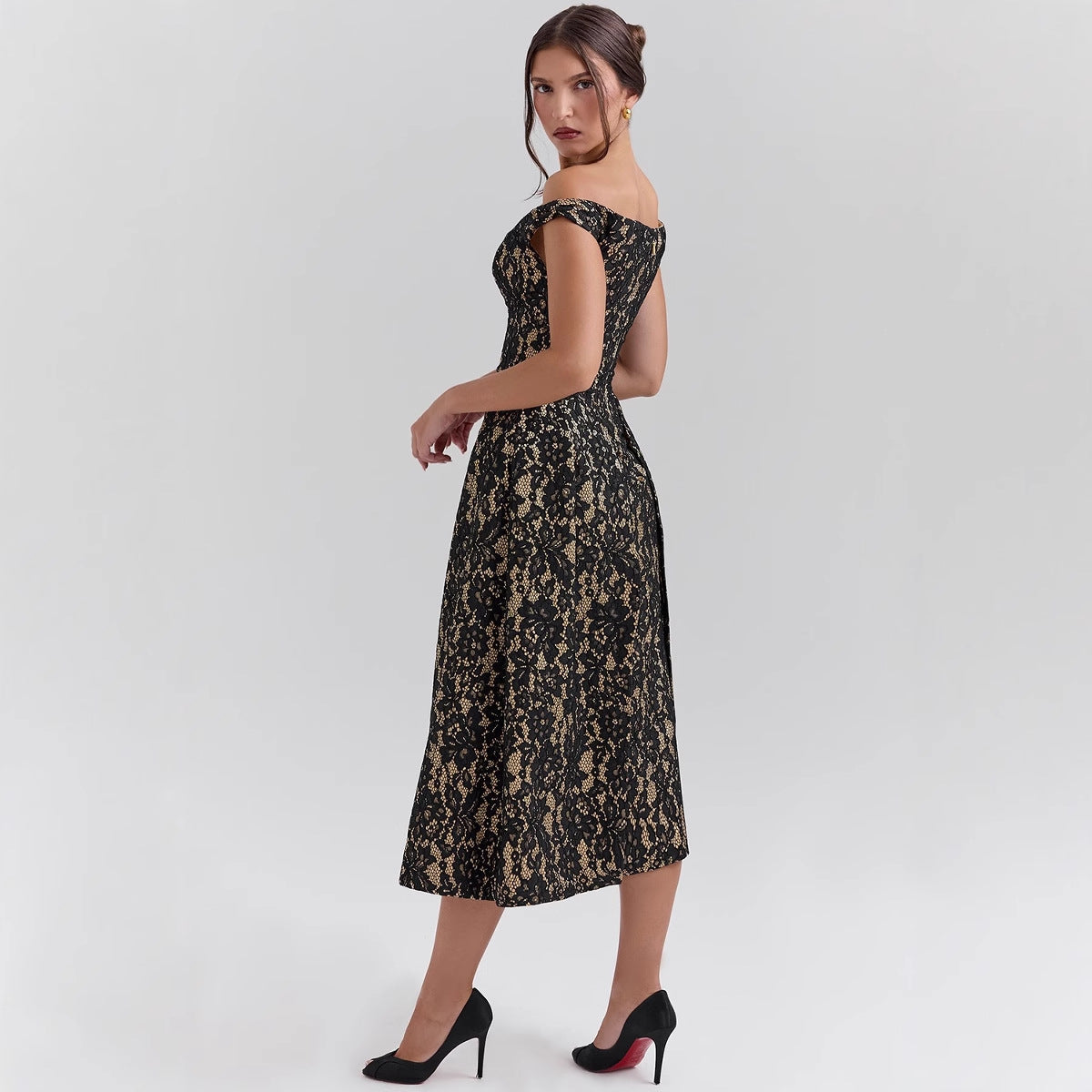 Damen Spitzenkleid A-Linie Elegantes Hochzeitskleid Weiß