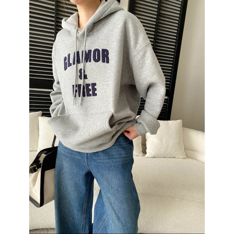 Damen Kapuzenpullover Lässig Mit Schriftzug Schwarz Eveloria - Eveloria