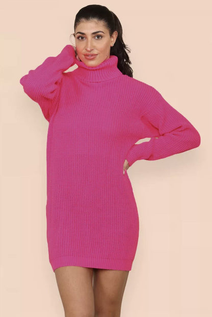 Damen Strickkleid Hochkragen Lässig Eveloria
