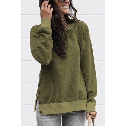 Damen Sweatshirt V-Ausschnitt mit Druckknöpfen
