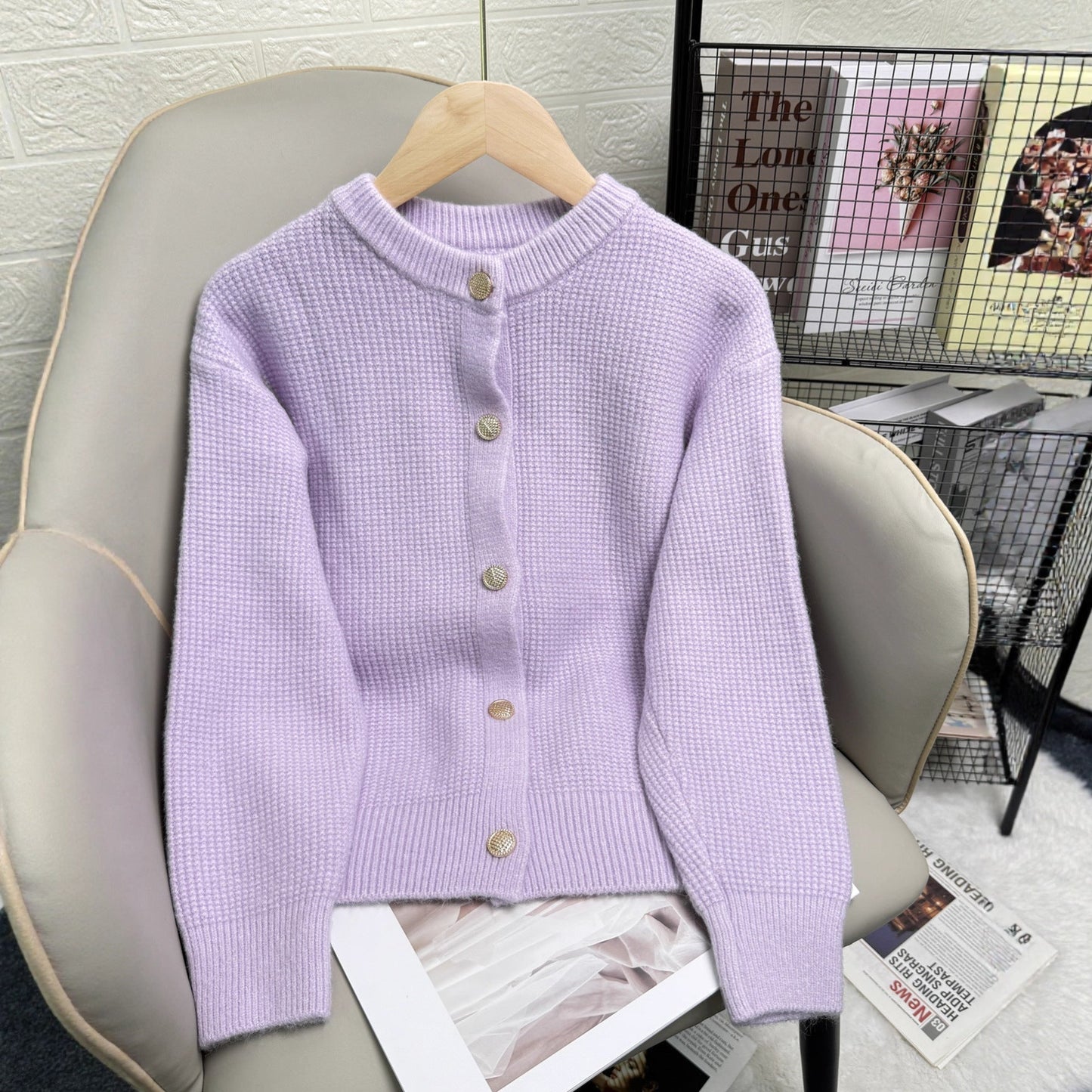 Damen Strickjacke Knöpfe Modernes Muster Eveloria