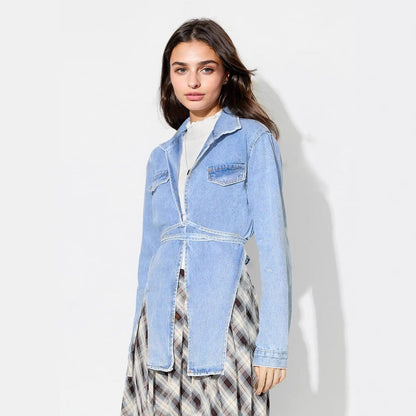 Damen Oversized Jeansjacke Kurz Verkürzter Schnitt Eveloria