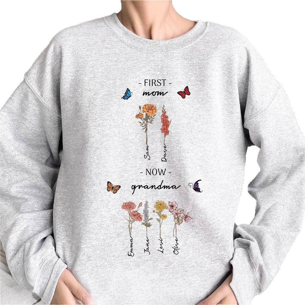 Damen Sweatshirt Floralmuster Mit Schriftzug Beige