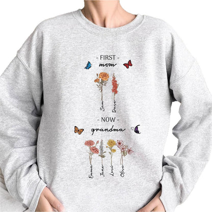 Damen Sweatshirt Floralmuster Mit Schriftzug Beige