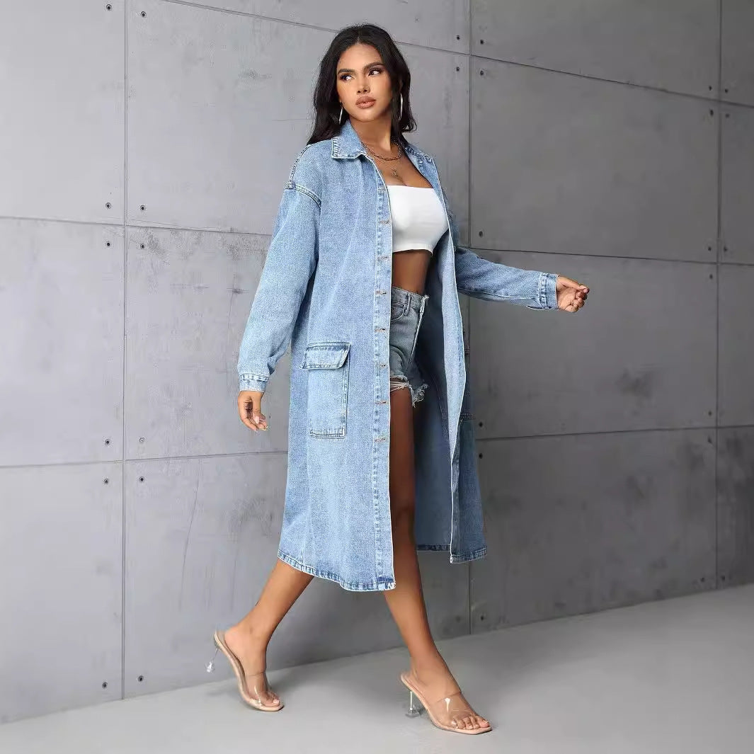 Damen Jeansjacke Vintage-Stil mit Taschen und Knöpfen