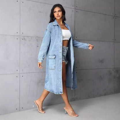 Damen Jeansjacke Vintage-Stil mit Taschen und Knöpfen