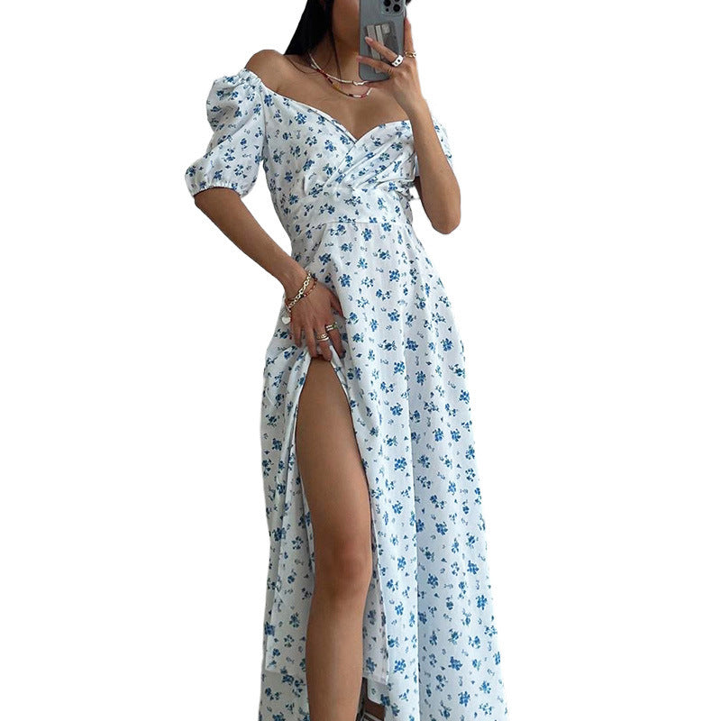 Damen Maxikleid Blumenmuster Voluminöse Ärmel Eveloria