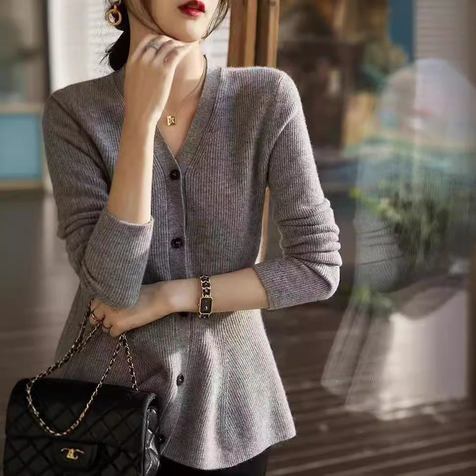 Damen Strickjacke Tailliert Elegant Anthrazit