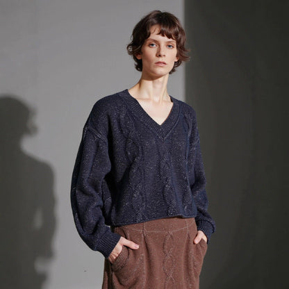 Damen Grobstrickpullover V-Ausschnitt Modern Eveloria