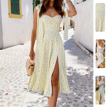 Damen Maxikleid Sommer Rüschen Schlitz Eveloria - Eveloria