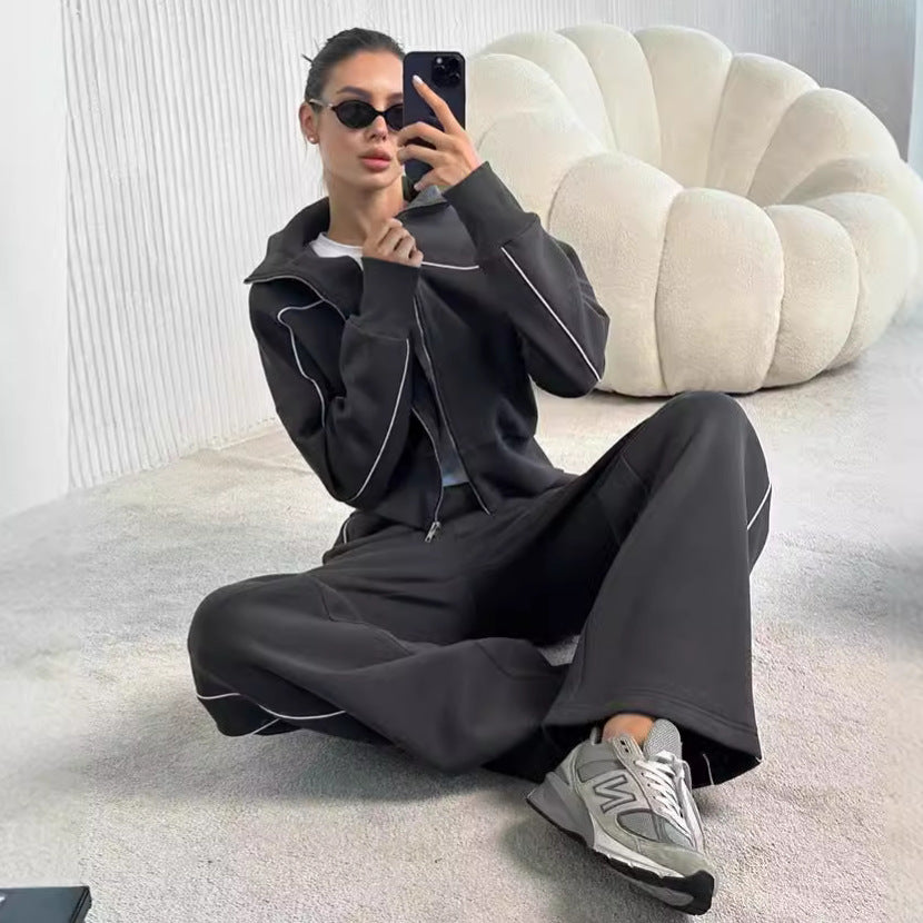 Damen Freizeitanzug Weiches Oberteil Bequeme Hose Schwarz Eveloria - Eveloria