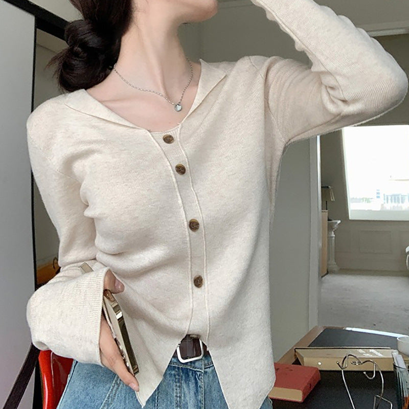 Damen Langarmcardigan Feinstrick Mit Knöpfen Beige - Eveloria