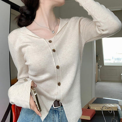 Damen Langarmcardigan Feinstrick Mit Knöpfen Beige - Eveloria