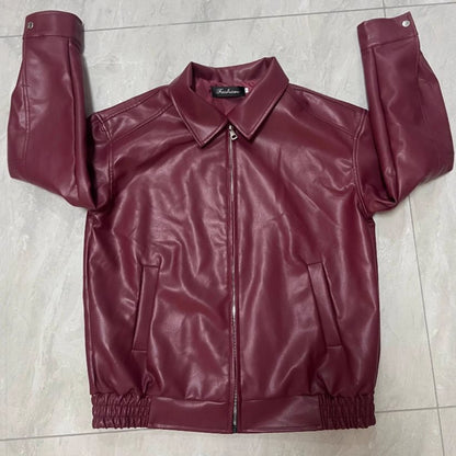 Damen Lederjacke Lässig Großer Kragen Eveloria