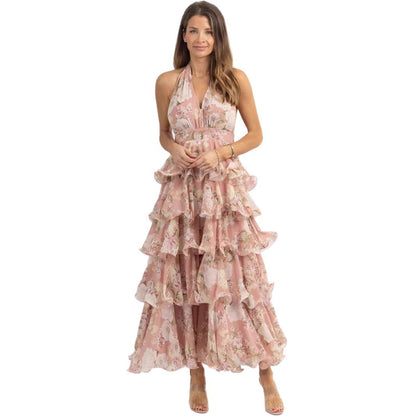 Damen Maxikleid Floraler Druck Mit Volants