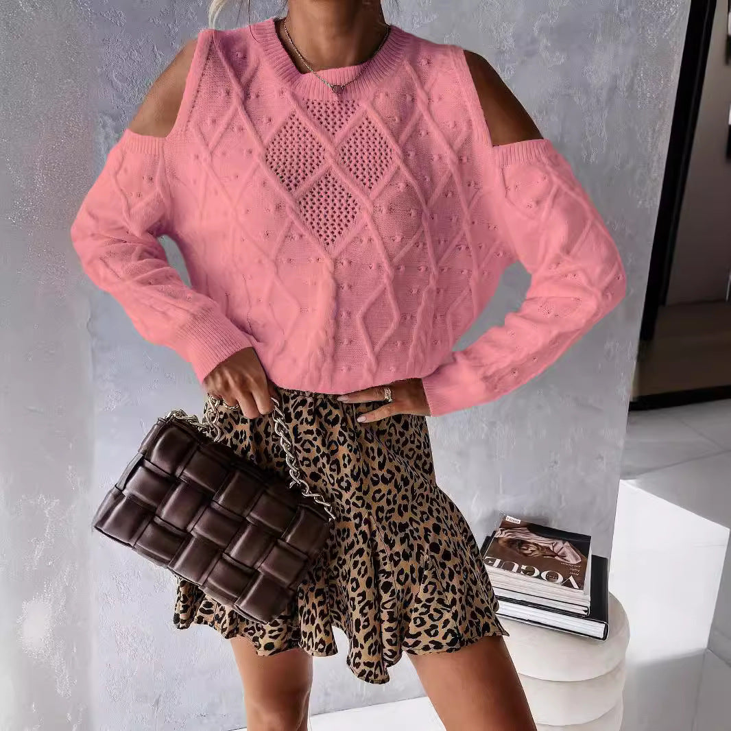 Damen Strickpullover Lochmuster Zopfdetails Eveloria