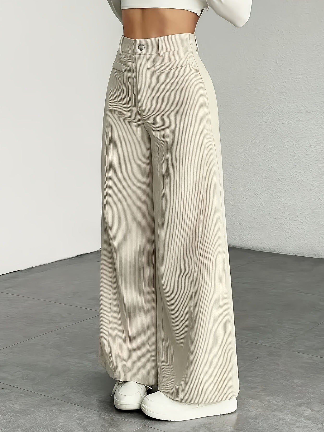 Damen Cordhose Weite Passform Hoher Bund Langer Schnitt