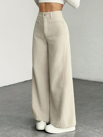 Damen Cordhose Weite Passform Hoher Bund Langer Schnitt