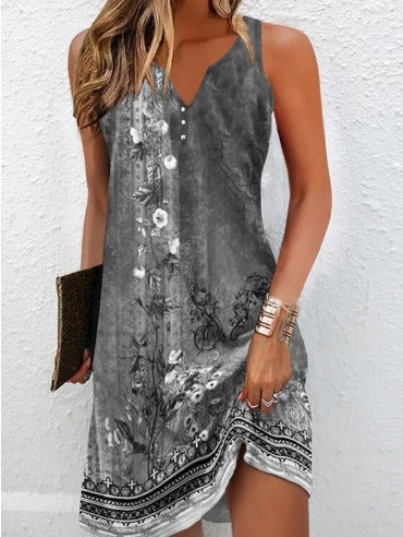 Damen Sommerkleid V-Ausschnitt Asymmetrischer Saum