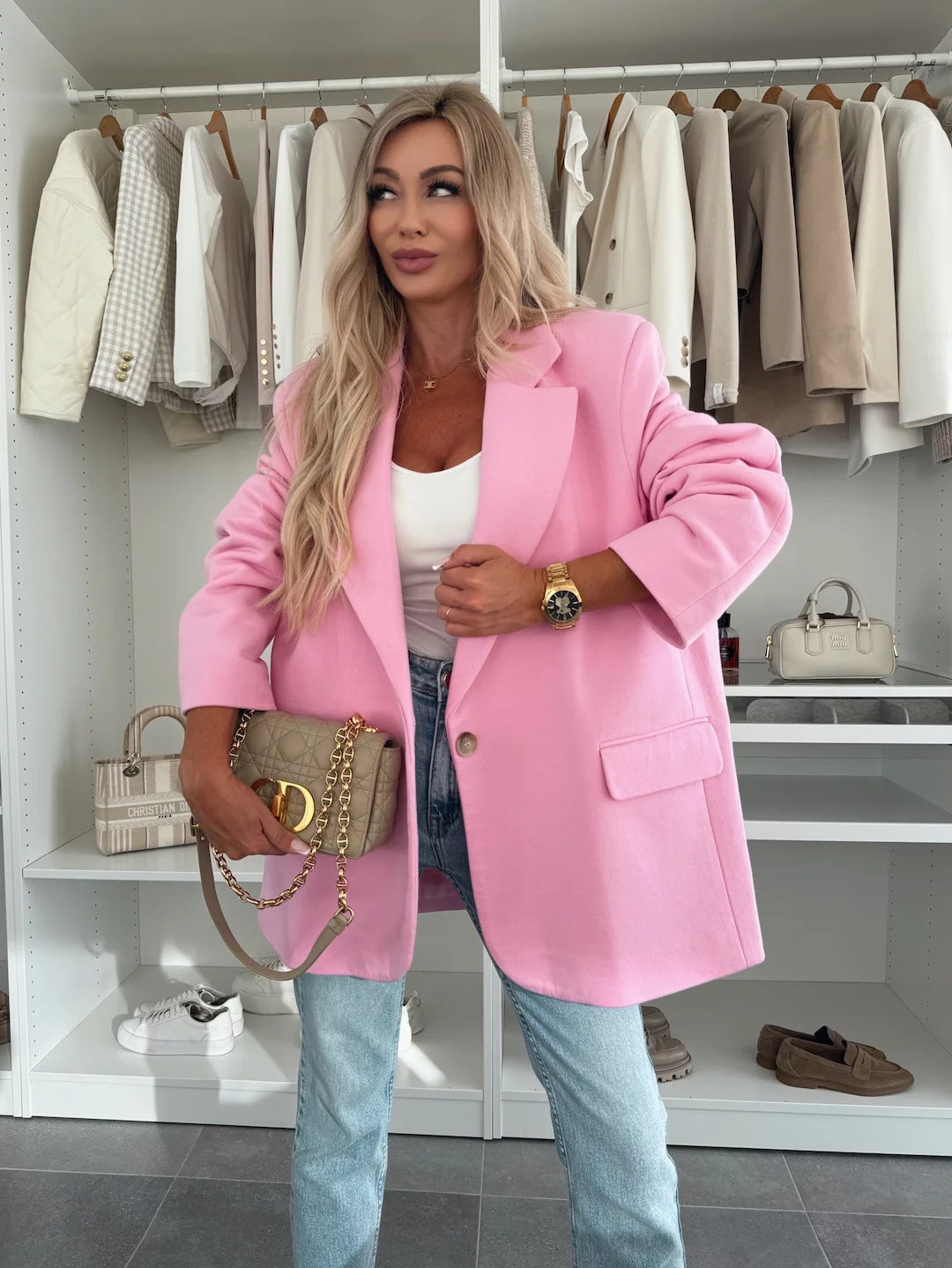 Damen Oversized Blazer mit Taschen Modisch Eveloria
