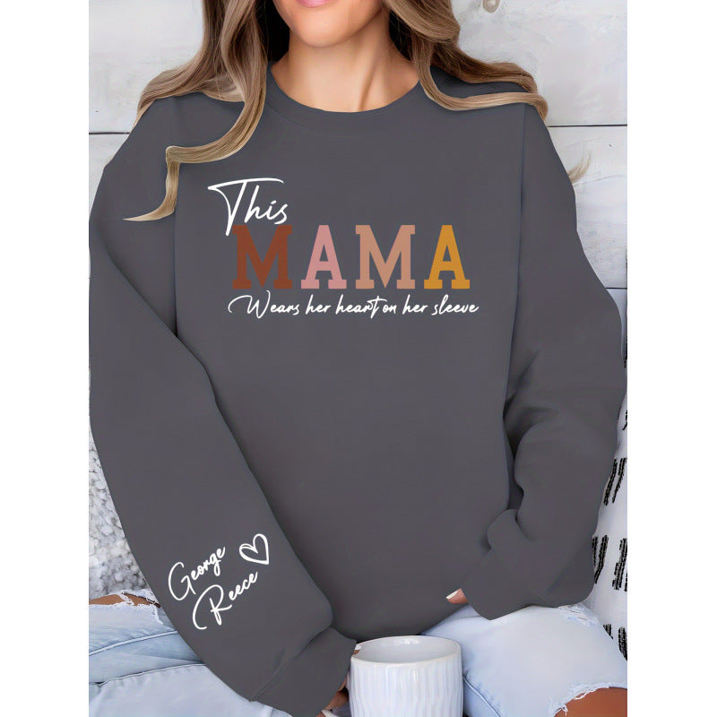 Damen Sweatshirt Mama Aufdruck Bequem Grau Eveloria