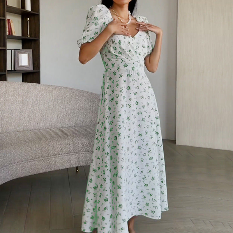 Damen Maxikleid Blumenmuster Voluminöse Ärmel Eveloria - Eveloria